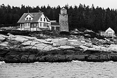 Whitehead Light on Rocky Shoreline in Midcoast Maine-BW